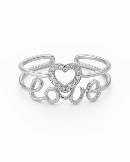 Sterling Silver "Love" Ring with Cubic Zirconia Heart