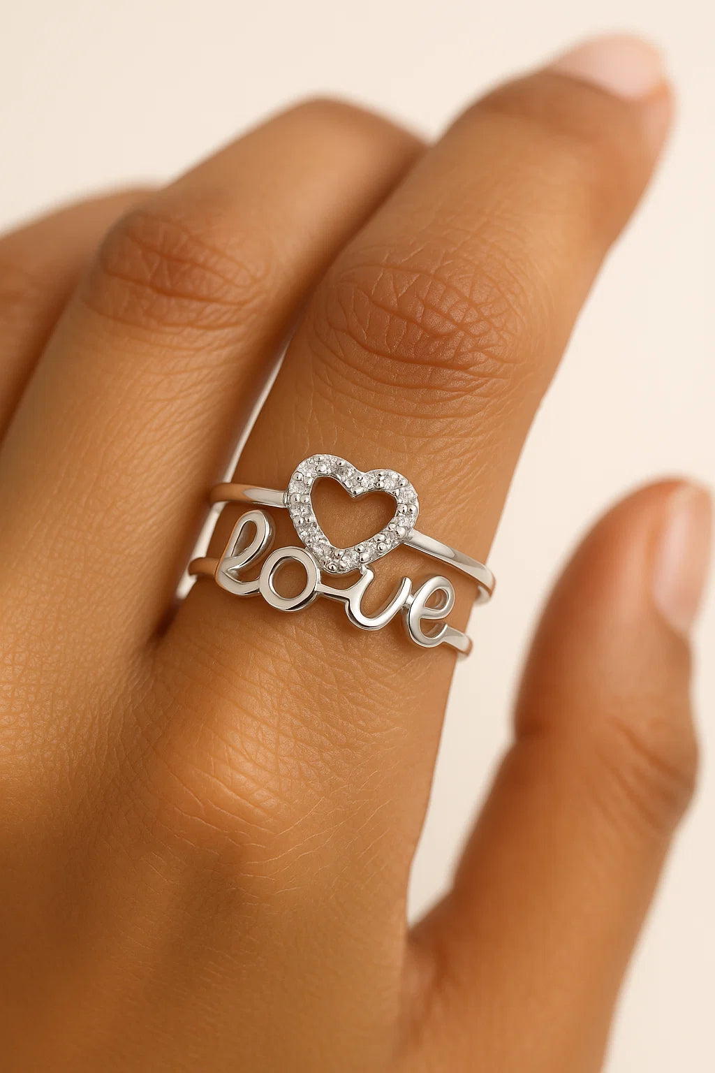 Sterling Silver "Love" Ring with Cubic Zirconia Heart