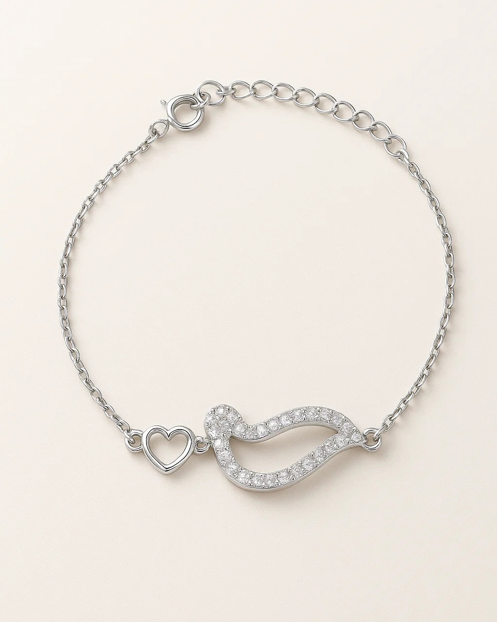 Sterling Silver Bird & Heart Charm Bracelet