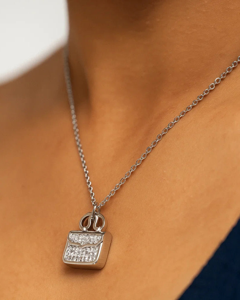 Sterling Silver Diamond-Look Handbag Pendant