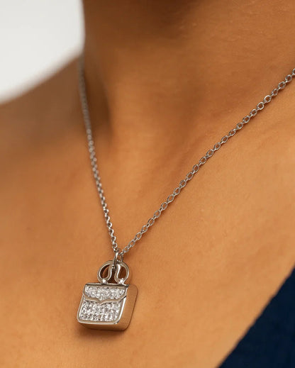 Sterling Silver Diamond-Look Handbag Pendant