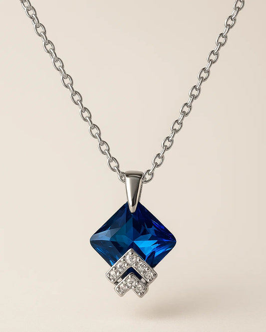 Royal Blue Princess-Cut Pendant Necklace
