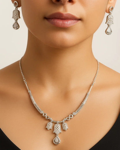 Elegant Hamsa Hand Necklace & Earring Set for Women