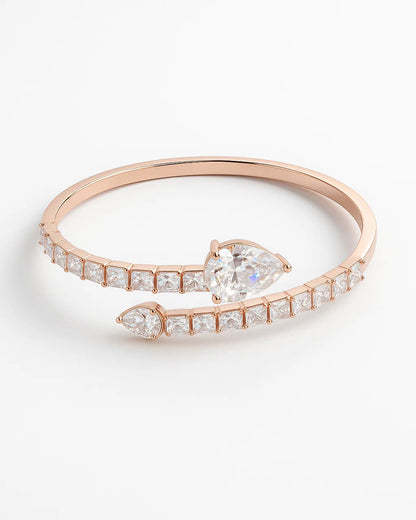 Rose Gold 925 Sterling Silver Cuff Bracelet with Pear-Cut Stones for Women