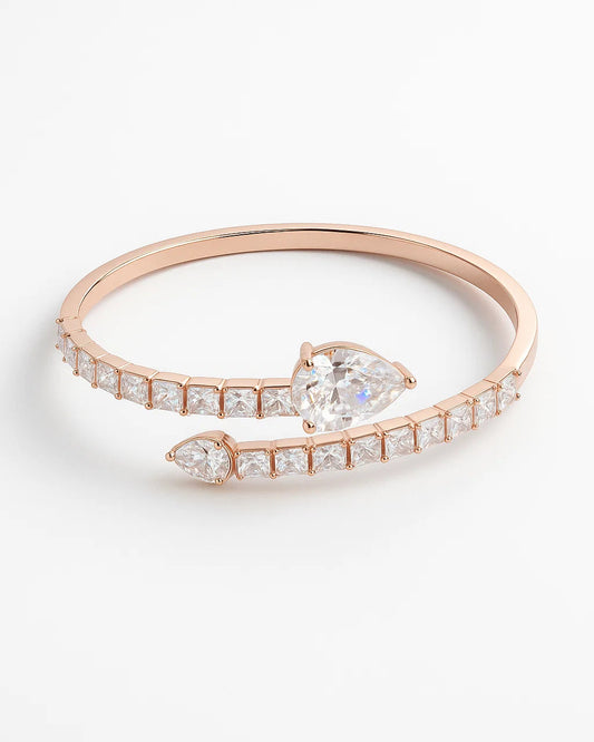 Rose Gold 925 Sterling Silver Cuff Bracelet with Pear-Cut Stones for Women