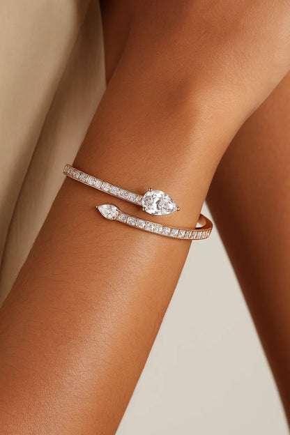 Rose Gold 925 Sterling Silver Cuff Bracelet with Pear-Cut Stones for Women