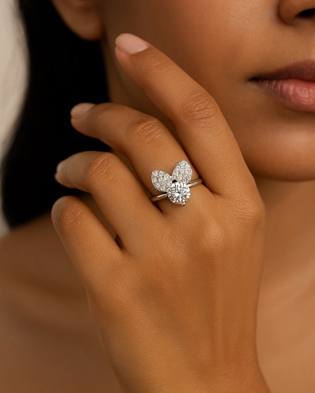 Adjustable Bow Design Solitaire Ring for Women
