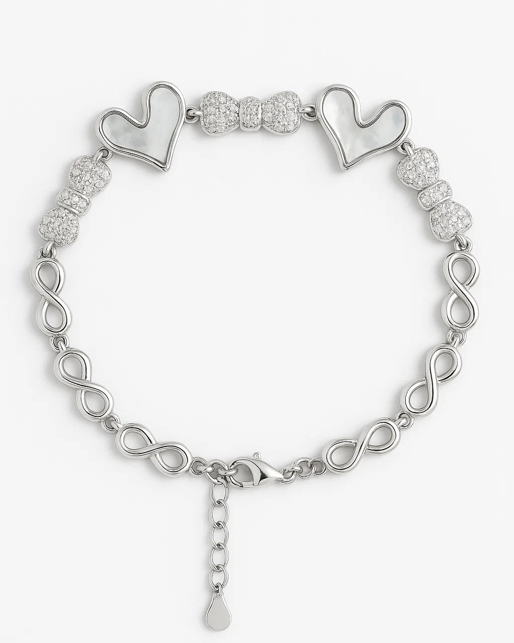 Infinity Heart & Bow Charm Adjustable Bracelet for Women