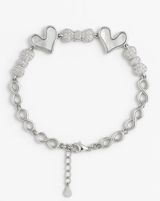 Infinity Heart & Bow Charm Adjustable Bracelet for Women
