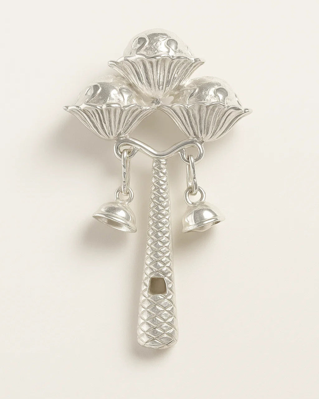 Pure 925 Sterling Silver Jhunjhuna Baby Rattle – Traditional Handcrafted Musical Toy (7.5 x 4.5 cm)