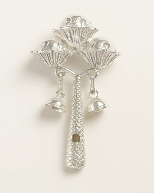 Pure 925 Sterling Silver Jhunjhuna Baby Rattle – Traditional Handcrafted Musical Toy (7.5 x 4.5 cm)
