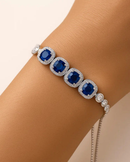 Adjustable Sapphire Blue Stone Sterling Silver Bracelet