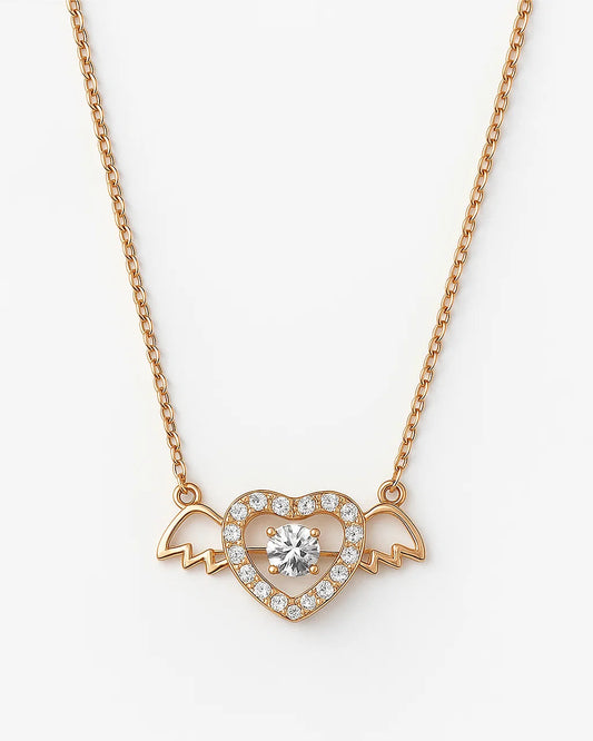 Heart-shaped necklace with a central gemstone on a white background