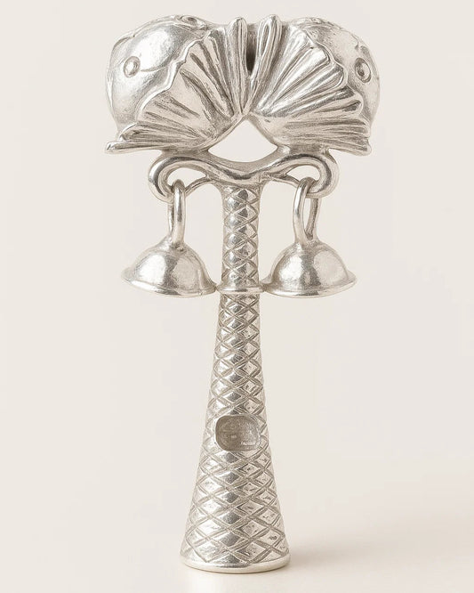 925 Sterling Silver Traditional Jhunjhuna Baby Rattle – Handcrafted Musical Toy (7 x 3 cm)