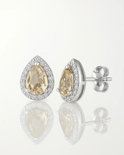 Teardrop Topaz & Diamond Halo Stud Earrings for Women