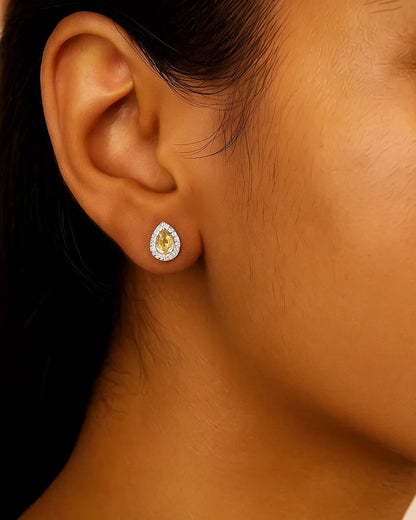Teardrop Topaz & Diamond Halo Stud Earrings for Women