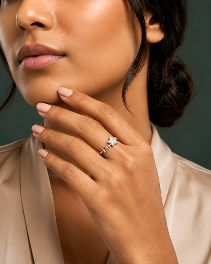 Letter D Initial & Pavé CZ Star Adjustable Ring