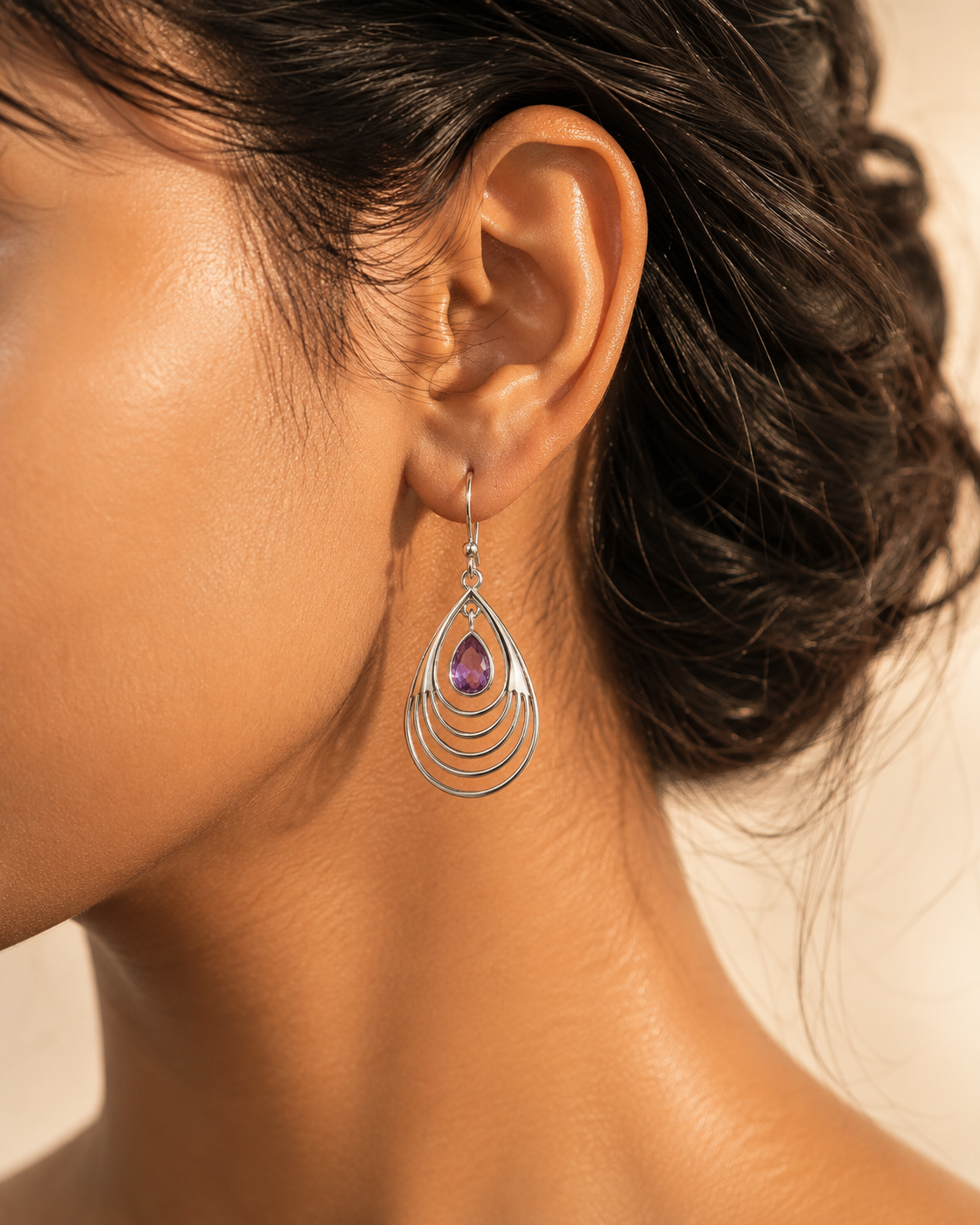 Amethyst Teardrop Earrings – Boho Layered Chandelier Dangle Earrings for Women