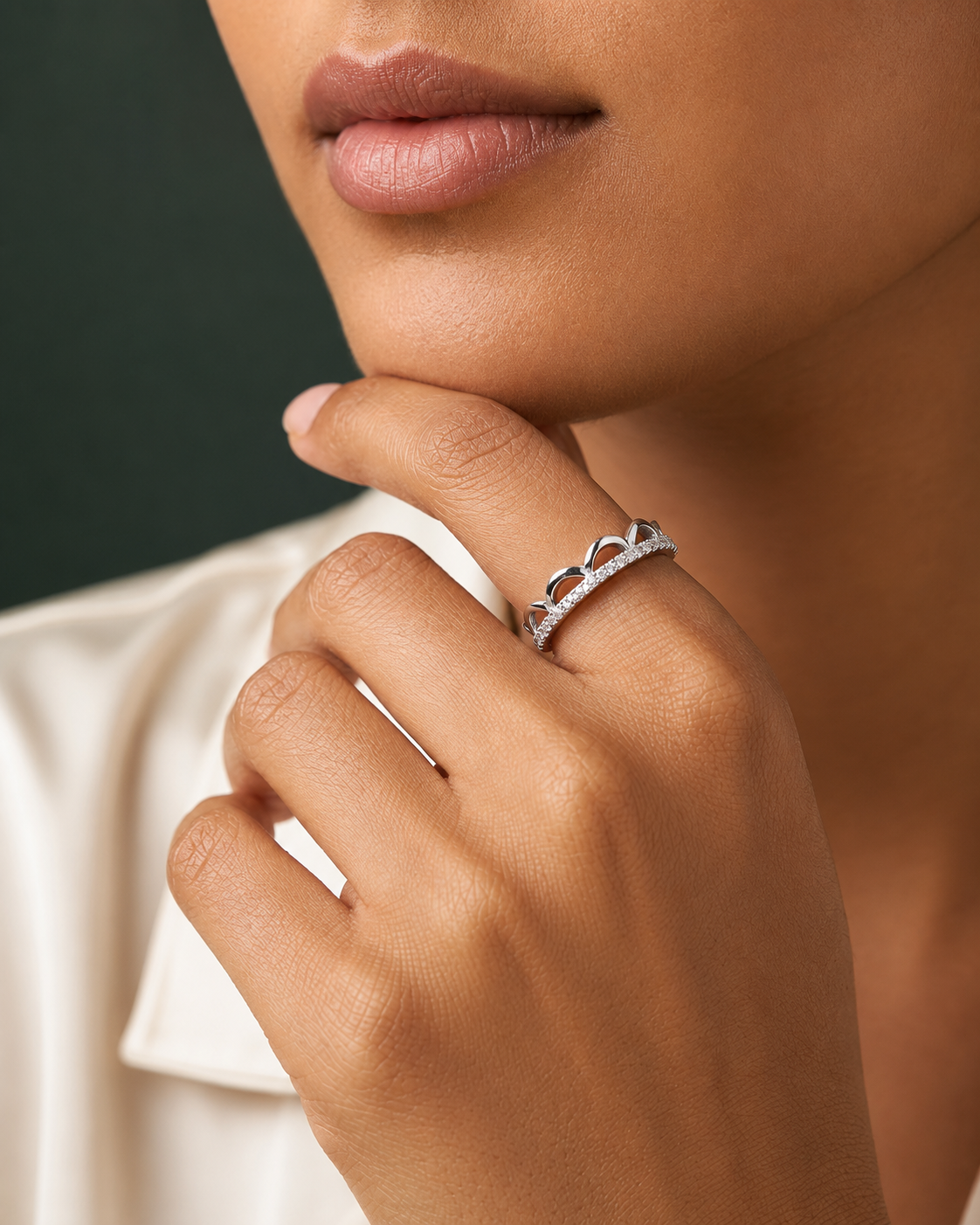 925 sterling silver crown band adjustable ring