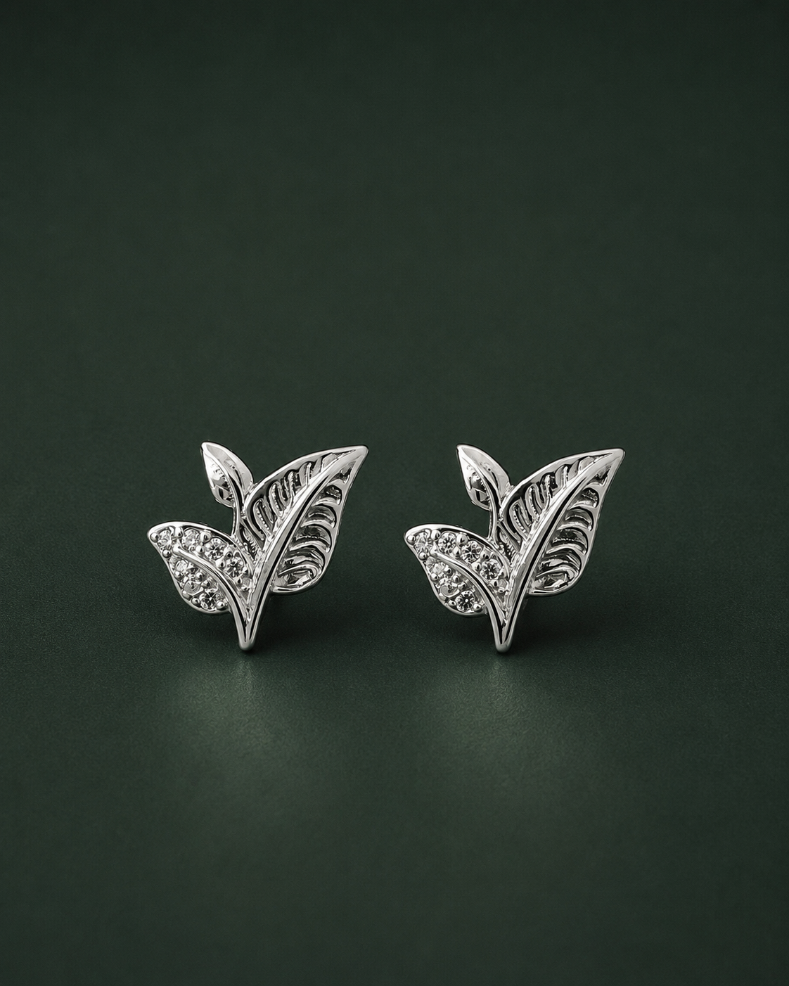 Nature's Grace Silver Leaf Stud Earrings