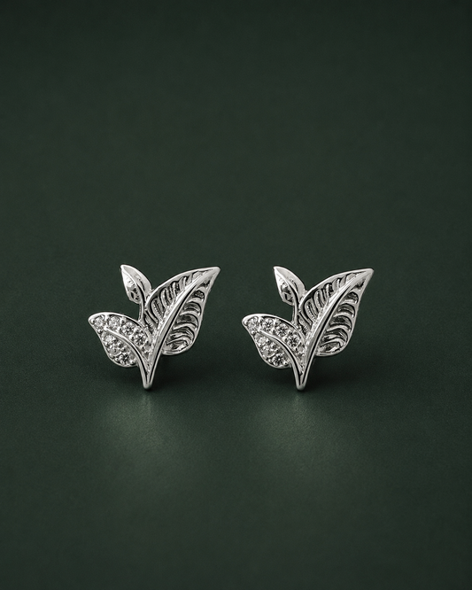 Nature's Grace Silver Leaf Stud Earrings