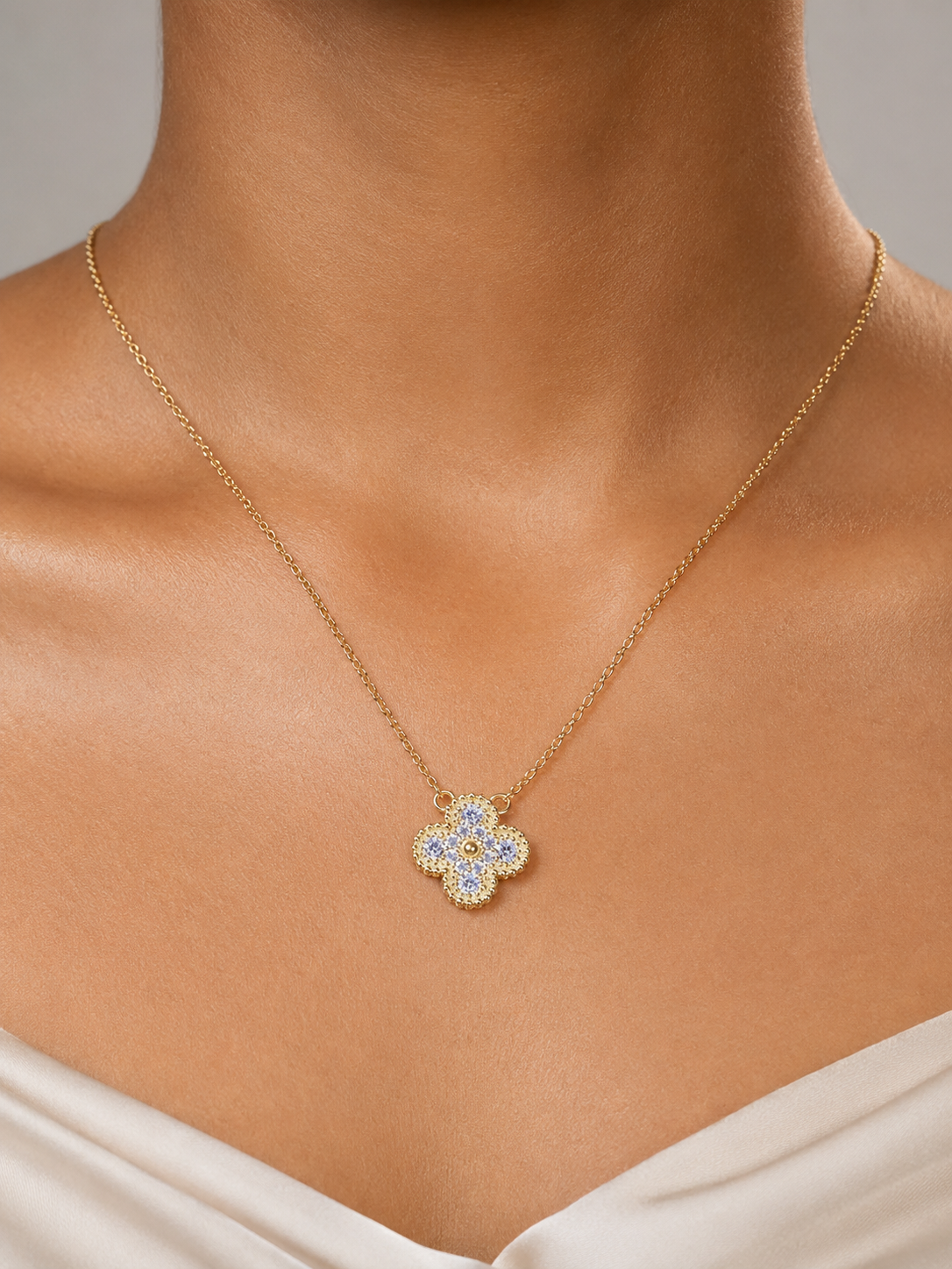 Clover Flower Pendant Necklace for Women | Gold Finish CZ Necklace