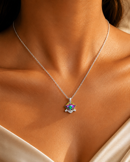 Multicolor Princess-Cut Crystal Pendant Necklace