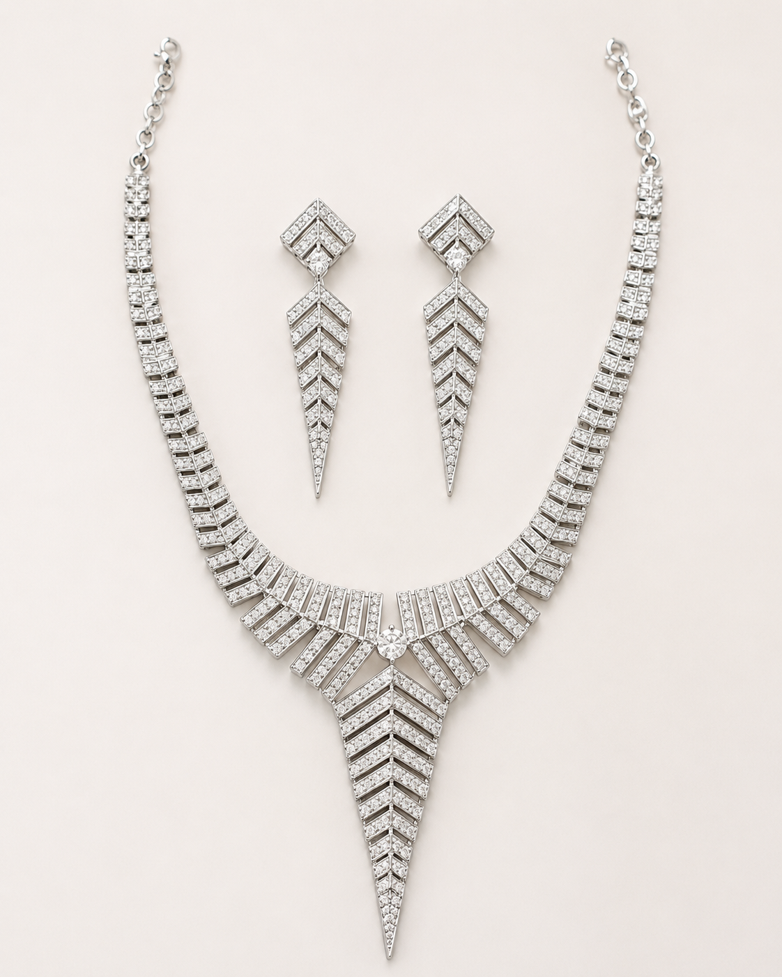 Art Deco Chevron Arrow Necklace & Earrings Set with Pavé CZ