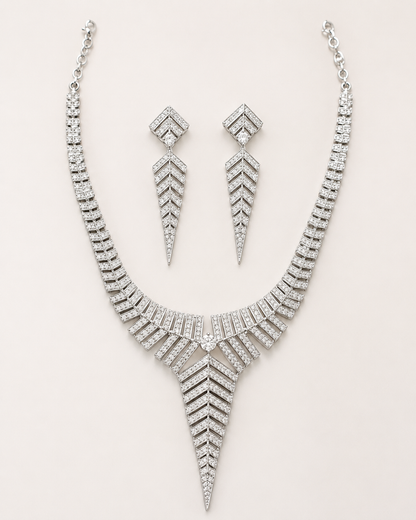 Art Deco Chevron Arrow Necklace & Earrings Set with Pavé CZ