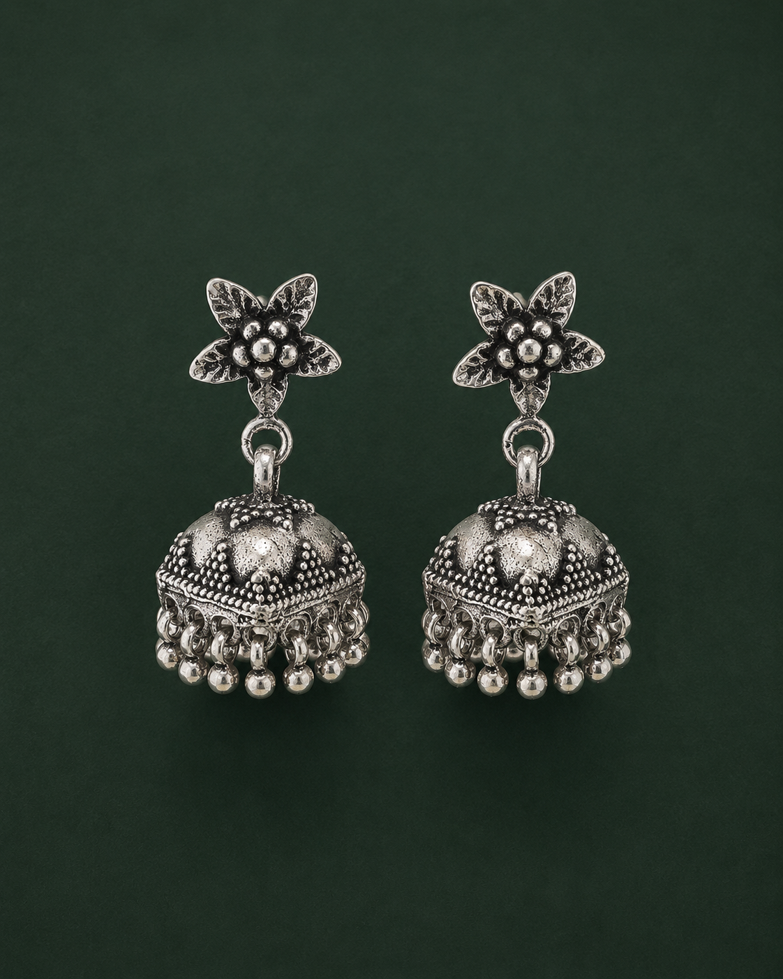 Square Dome Oxidised Jhumka Earrings