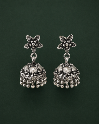 Square Dome Oxidised Jhumka Earrings