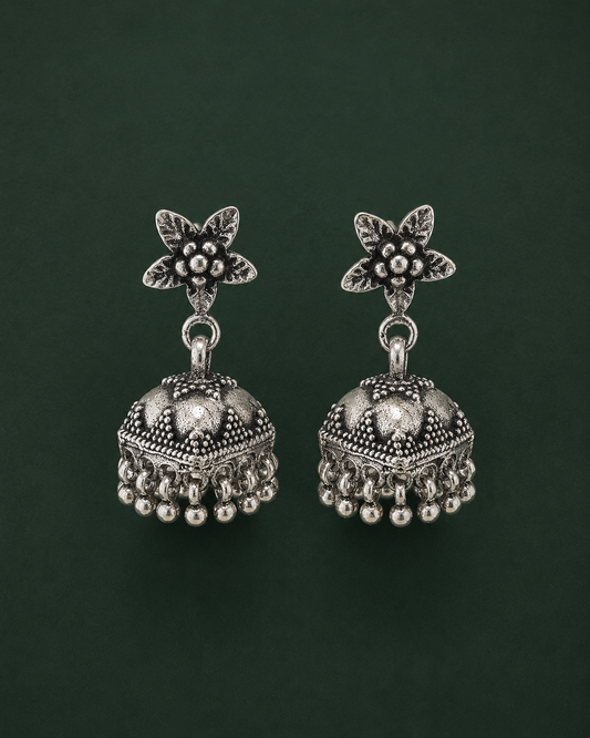 Square Dome Oxidised Jhumka Earrings