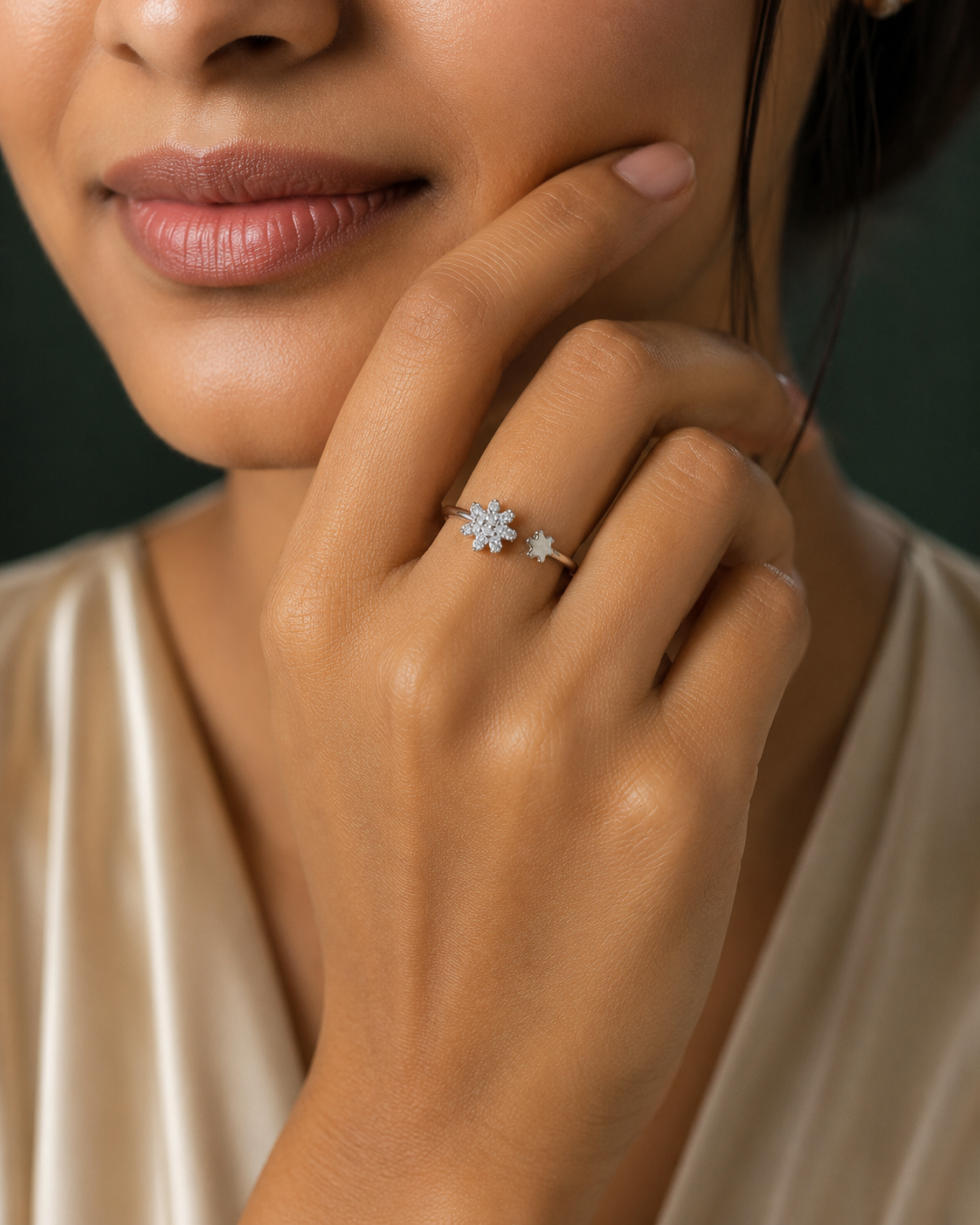 Snowflake Adjustable Ring for Women | CZ Floral Open Ring