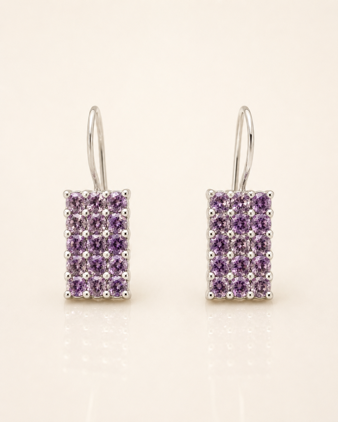 Purple Amethyst Stone Rectangular Drop Earrings