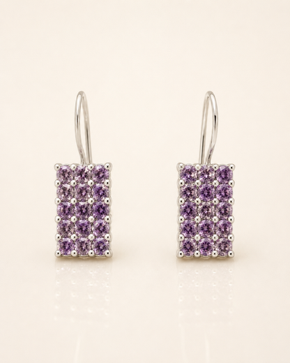 Purple Amethyst Stone Rectangular Drop Earrings