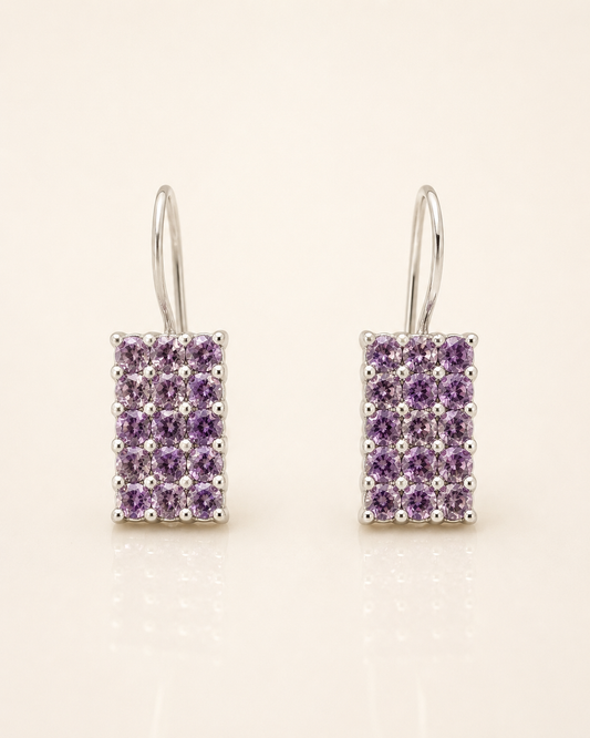 Purple Amethyst Stone Rectangular Drop Earrings