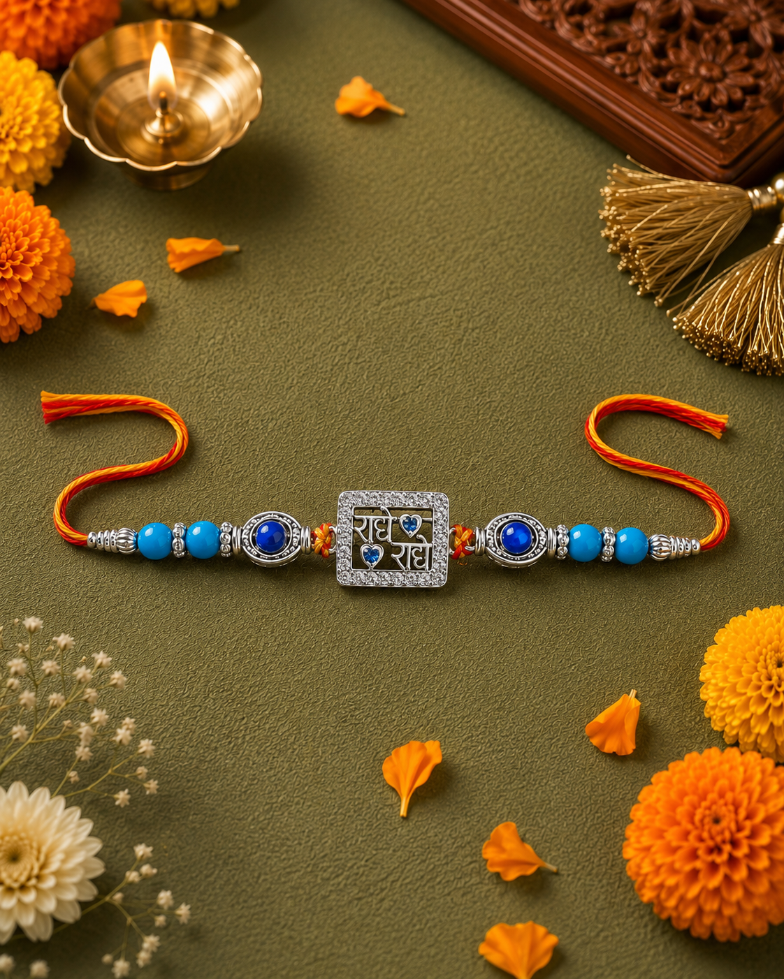 925 Sterling Silver "Radhe Radhe" Rakhi