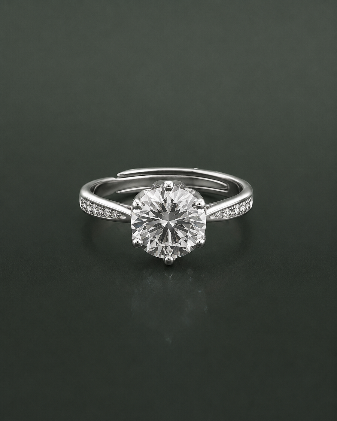 Round Solitaire Crown Adjustable Ring | Classic CZ Engagement Ring