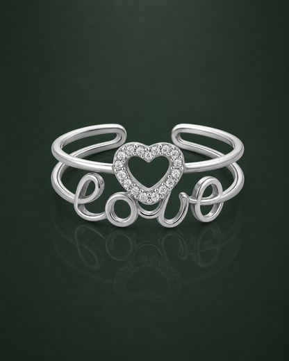 925 sterling silver love heart open adjustable ring