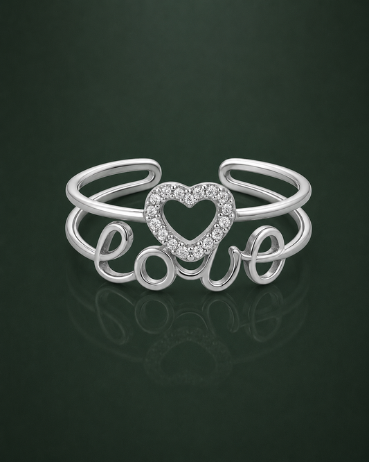 925 sterling silver love heart open adjustable ring