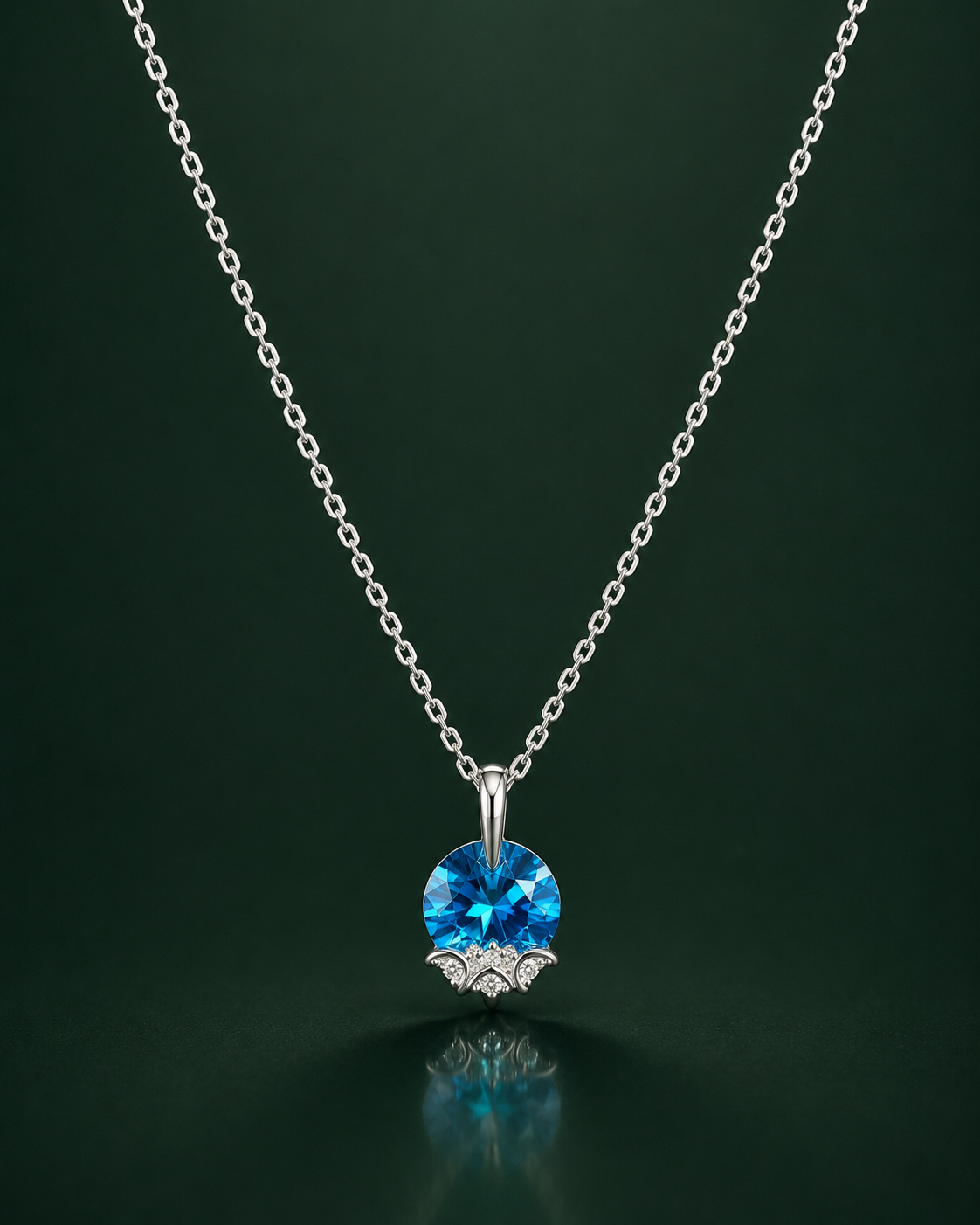 Deep Sea Blue Crystal Pendant with Shimmering Base Accent