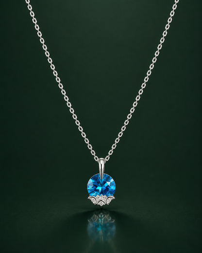 Deep Sea Blue Crystal Pendant with Shimmering Base Accent