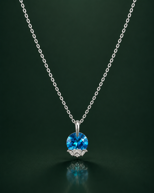 Deep Sea Blue Crystal Pendant with Shimmering Base Accent