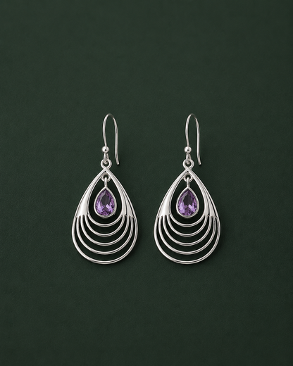 Amethyst Teardrop Earrings – Boho Layered Chandelier Dangle Earrings for Women