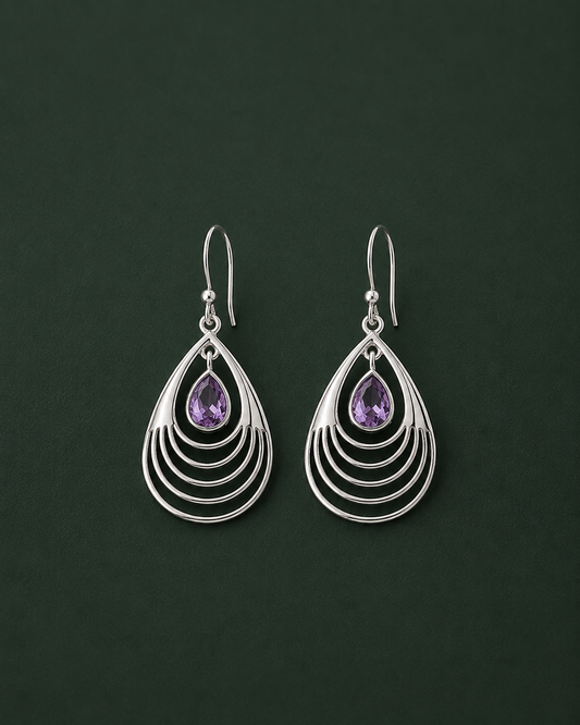 Amethyst Teardrop Earrings – Boho Layered Chandelier Dangle Earrings for Women