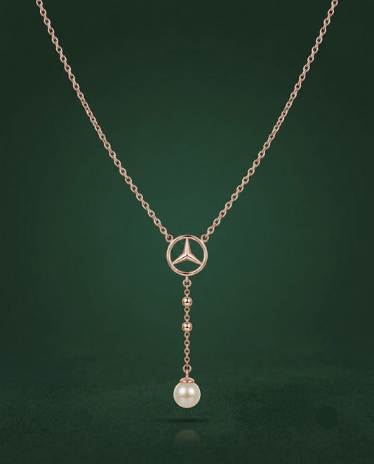 Rose gold-plated 925 silver Y-lariat necklace with a star emblem and pearl drop