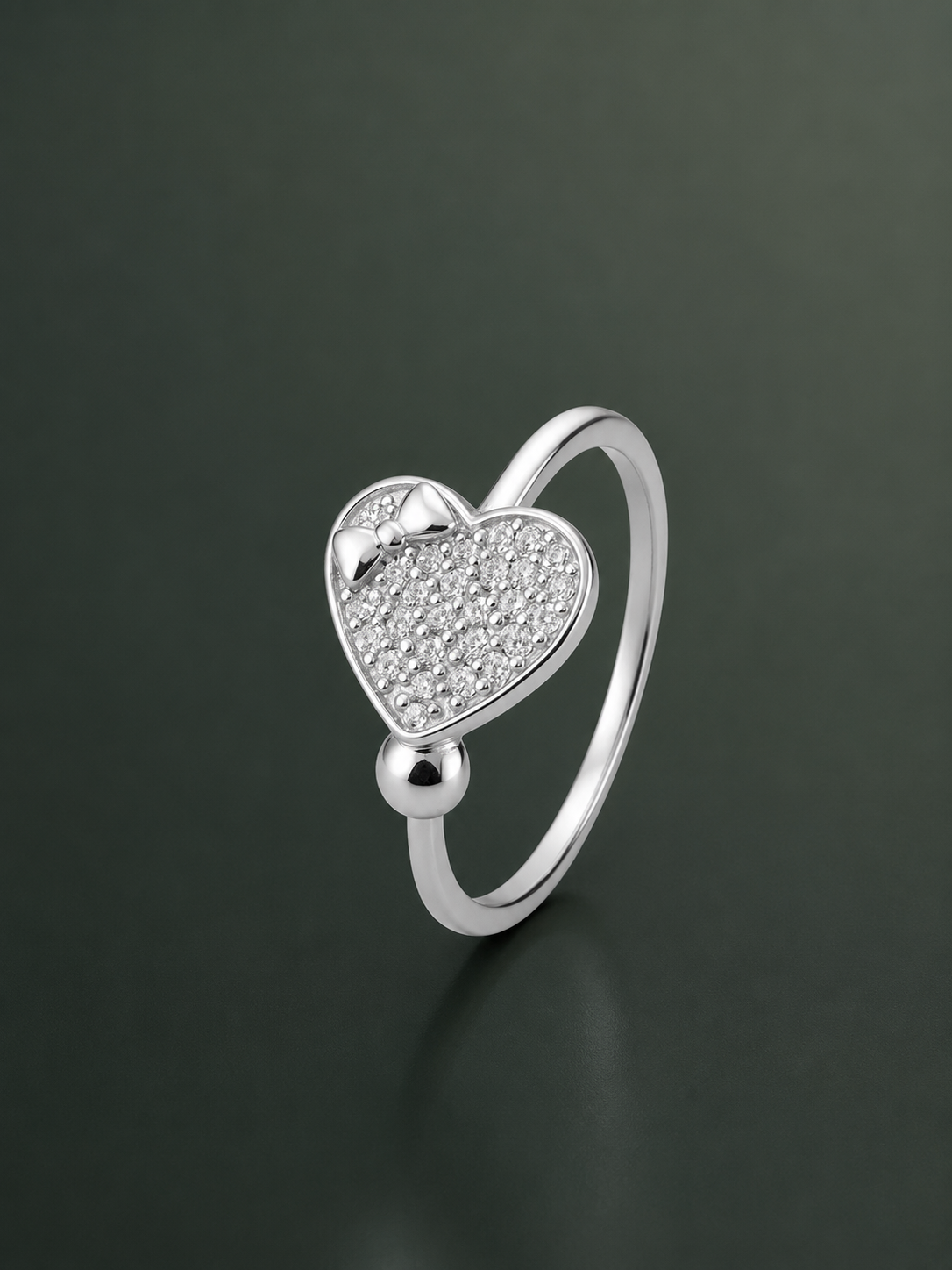 Pavé Heart & Bow Adjustable Ring for Women | CZ Cute Romantic Ring