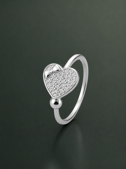 Pavé Heart & Bow Adjustable Ring for Women | CZ Cute Romantic Ring