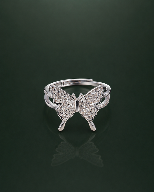 925 sterling silver sparkling butterfly adjustable ring for women