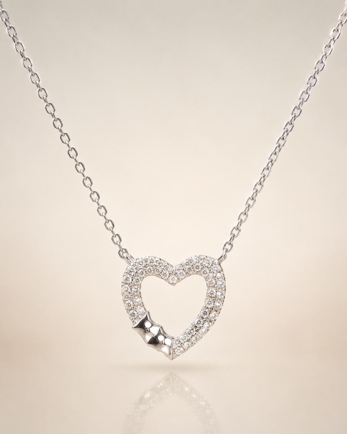Silver Open Heart Pendant Necklace